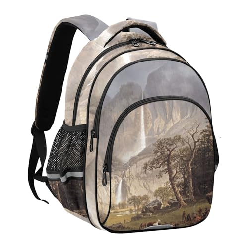 Joisal Scenery Print Albert Bierstadt Yosemite Fall Kids Backpacks for Girls Student Travel Back to School Bags Cute Dinosaur Book Bags Elementary School Boys Backpacks Cool Medium3