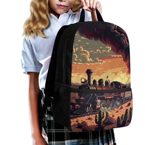 17 Inch Kids Backpack Train for Boys, Fashion Schoolbag for Girls Aesthetics Bookbag for Kids Middle School, Preschool Backpack with Padded Back for School Travel Vacation2
