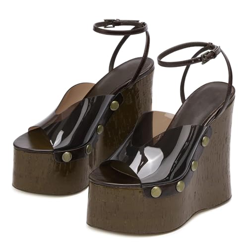 Womens Platform Heels for Women Peep Open Toe Ankle Buckle Strappy Wedge Heeled Sandals Dressy Cork High Heel Summer Shoes4