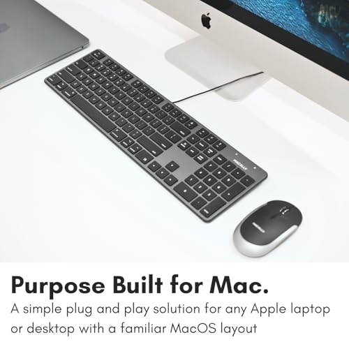 Macally Slim USB Wired Keyboard for Mac - Full Size Apple Key Board - Scissor Keycaps for Mac mini, MacBook Pro, MacBook Air, iMac Keyboard USB C.