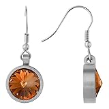 Glamouröse Damenohrringe aus Edelstahl mit edler, mattierter Oberfläche. Der Zirkonia Schmuckstein funkelt dankt der Lichtreflexe in Honig, Bernstein, Braun und Orange.