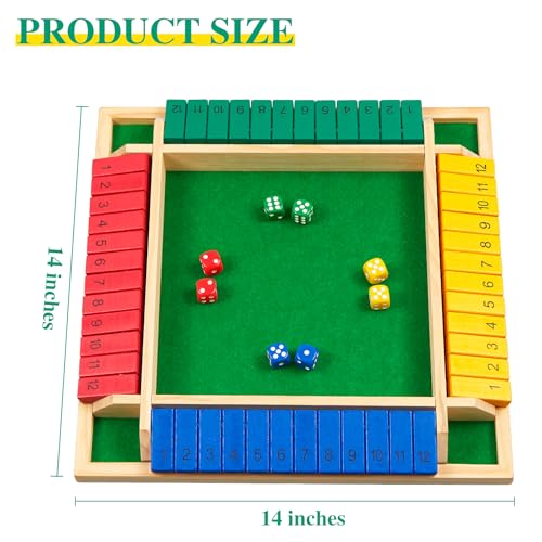 Juego Shut The Box con tablero y 12 dados de madera miniatura 2