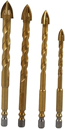 Drill Bits For 4Pc 6Mm- 12Mm Hex Shank Titanium Tungsten Drill Bit Carbide Tile Glass Cross Spear Head Drilling Cutter Tool - (Color: Gold)