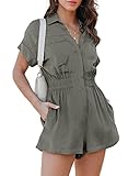 Dokotoo Ladies Trooper Utility Short Sleeves Rompers 2024 One Piece Wide Leg Jumpsuits Sexy Resort Playsuit with Pocket,Gray X-Large