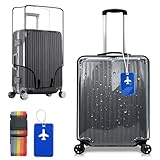 Nasxkji Transparente Koffer Schutzhülle 28 Zoll PVC Kofferschutzhülle Schwarzer Rand Kofferhülle Wasserdicht Staubdicht Kratzfest mit Gurt und Flugzeug-Anhänger für Reisen Versand