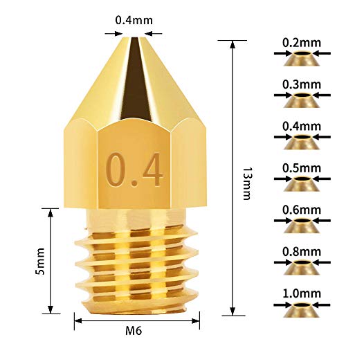 HUAFAST 20 PCS MK8 Extruder Nozzles FDM 3D Printer Brass Nozzle 0.4mm,0.2mm 0.3mm 0.6mm 0.8mm 1.0mm Suit for Creality Ender 3/5 CR-10 Makerbot Anet A8 TEVO Tornado Reprap Prusa