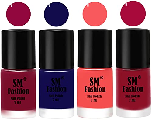 Image of Nail Polish Combo Set (Pack of 4) Quick Dry Gel Finish Nail Paint | Cherry Blossom,Dark Blue,Light Pink,Raspberry | 7 ml Each