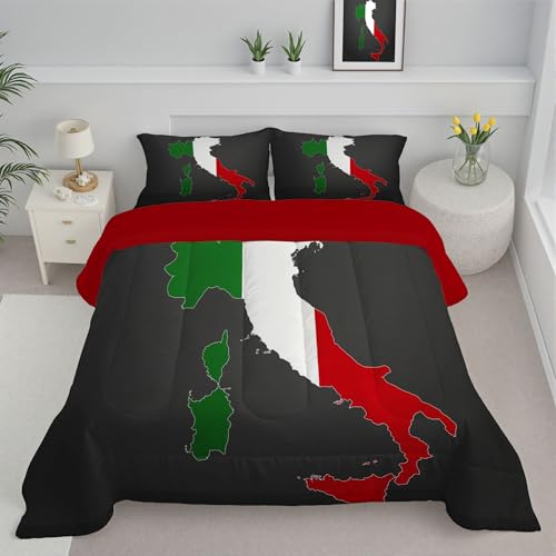 Edredón Nórdico Mapa De La Bandera Italiana Estampado Cama 105, Edredón De Ilustración Sencilla Reversible Transpirable Tacto Pluma, 240X220Cm, Acolchado Suave Para Otoño Invierno, Gris Oscuro