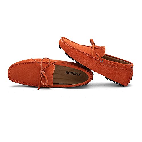 Men's Driving Penny Loafers Genuine Leather Boat Moccasins Rubber Studs Sole(Orange,10 M US)2