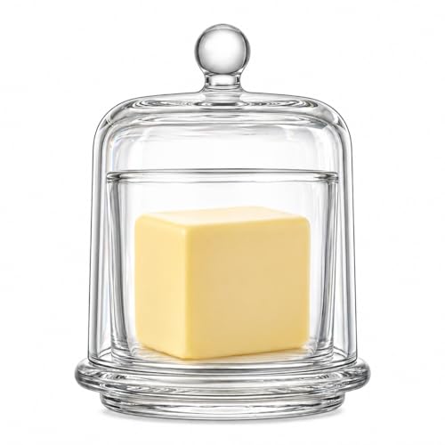 HOMSFOU Glass Butter Dish with Lid, Mini Glass Butter Container with Cover