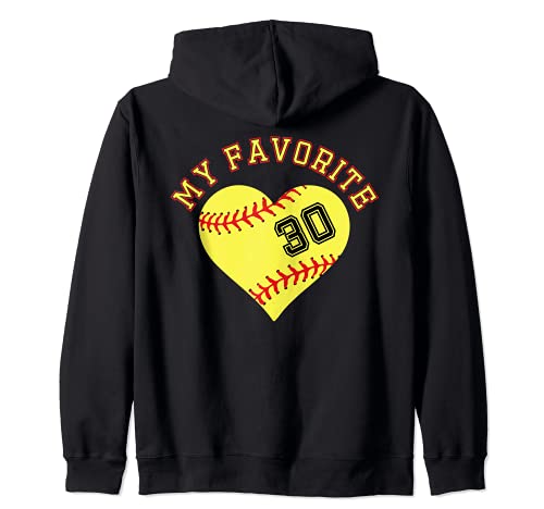 Softball Player 30 Jersey Outfit No #20 Sports Fan Zip Hoodie, Black