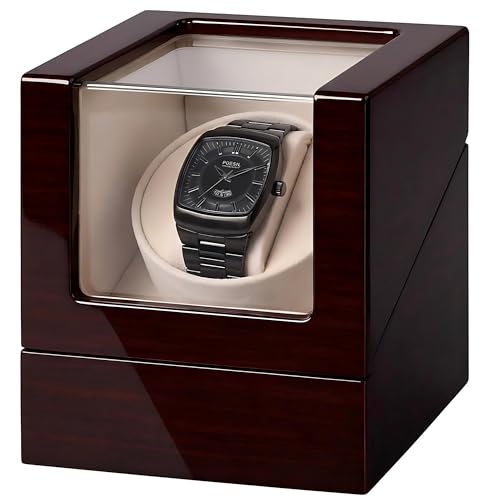 Image of Automatic Watch Winder, Ultra-Quiet Motor (<10dB), Single Watch Winder Box with AC & Battery Power, Hand-Polished High-Gloss Piano Finish, Luxury Watch Winder for Men, Fits Most Automatic Mechanical Watches