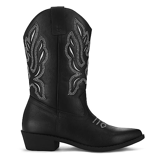 Image of mysoft Cowboy Boots For Women - Western Cowgirl Boots Mid Calf Chunky Heel Booties Pointed Toe Country Shoes