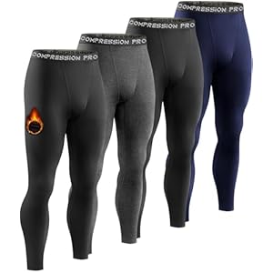 Dalavch 4 Pack Men Thermal Compression Pants,Fleece Lined Heated Leggings for Cold Weather Sports Athletic Winter Baselayer
