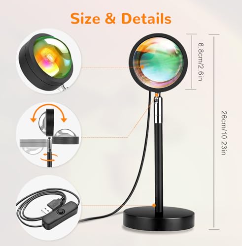 Exnemav Sunset Lamp Night Light - 16 Colors & 4 Modes Sunset Projection Lamp with Remote, Color Changing Rainbow Sunlight Lamp, Romantic Visual Led Light Projector for Photography Room Decor