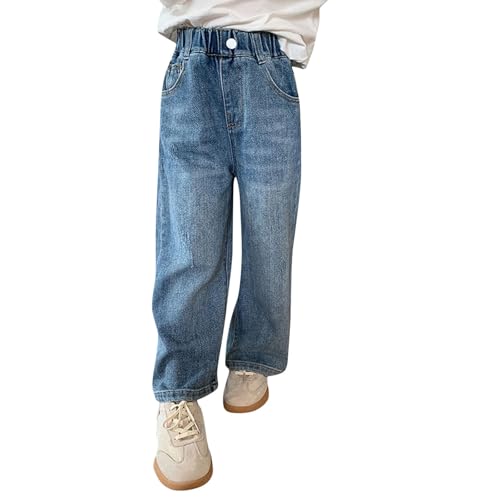 Girls Baggy Wide Leg Jeans Straight Elastic Waist Casual Distressed Denim Pants Kids Y2K Streetwear with Pockets2
