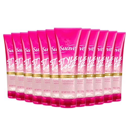 Suave Style Lock Sculpting Hair Gel for Women, Alcohol-Free, Maximum Hold, Soft & Smooth, No-Crunch, No-Flake, All Hair Types, 9 OZ, 12 Count
