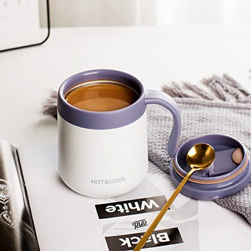 Image of Mockery Stainless Steel 350ml Coffee Cup, Thermal Mug, Vacuum Insulated, Tea Cup, Cup with Handle and Lid for Office Desk Work (White)