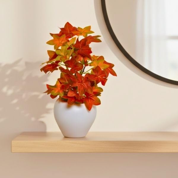 Image of fancymart Artificial Plant Leaves in Apple Pot (30 cm Height) | Small Potted Plant for Office Desk | Home Decor for Living Room | Cafe & Restaurant Table Decoration