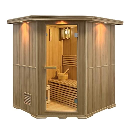 ALEKO 6 Person Steam Sauna| Harvia European Electric Heater 6 kW| Sauna Accessories, Tempered Glass, Hemlock Wood, Stones| Luxury Steam Sauna, Spacious Home Spa| Indoor Sauna (SKD6HEM)