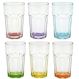 6x Caipirinha Gläser 320 ml mit farbigem Boden – Longdrink Gläser Set mit 6 Farben (Rot, Lila, Blau, Grün, Gelb, Orange) – Cocktailgläser Trinkgläser robust für Bar Party Spülmaschinengeeignet