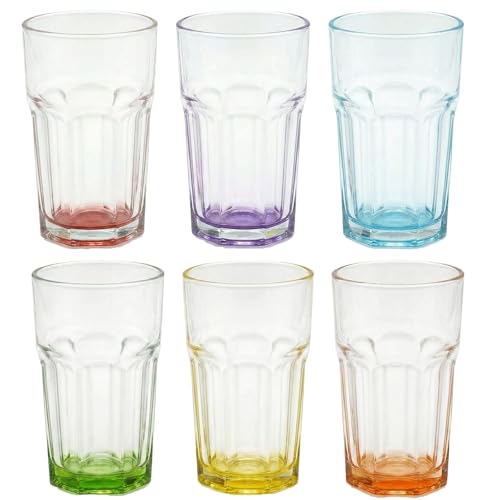 6x Caipirinha Gläser 320 ml mit farbigem Boden – Longdrink Gläser Set mit 6 Farben (Rot, Lila, Blau, Grün, Gelb, Orange) – Cocktailgläser Trinkgläser robust für Bar Party Spülmaschinengeeignet