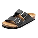 FITORY Mens Sandals, Arch Support Slides with Adjustable Buckle Straps and Cork Footbed for Summer Matte Black Size 9.5