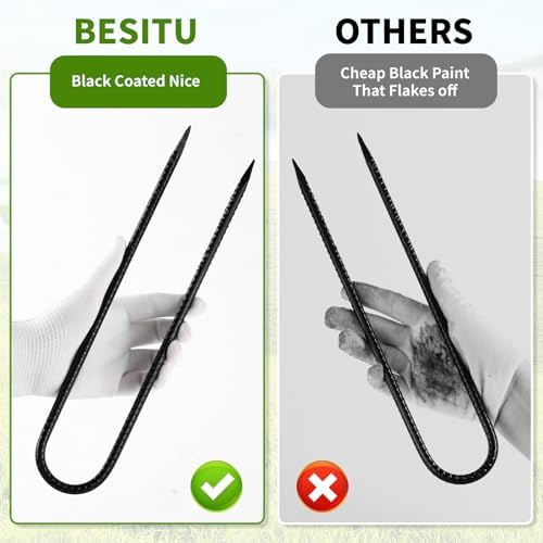 Besitu 12 Inches Trampoline Wind Stakes, Heavy Duty U Stakes for Ground, 8-Pack Trampoline Tie Down Anchor Kit for Swing Set and Soccer Goal Galvanized Steel Anchors Black - 3