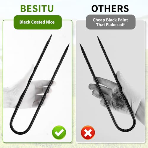 Besitu 12 Inches Trampoline Wind Stakes, Heavy Duty U Stakes for Ground, 8-Pack Trampoline Tie Down Anchor Kit for Swing Set and Soccer Goal Galvanized Steel Anchors Black