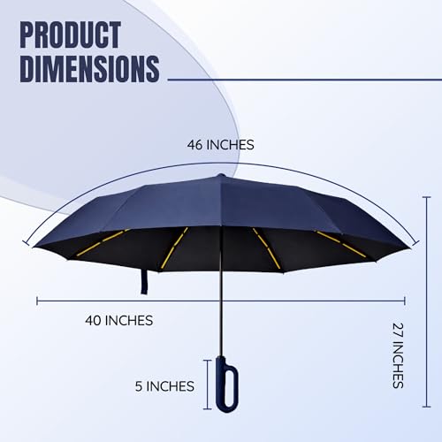 Image of Robustt Auto Open Clutch Umbrella with Carabiner Hook Handle, (Dark Blue)| Double Fibreglass Wind-Resistant Frame |for rain & Sun Protection| Lightweight & Compact