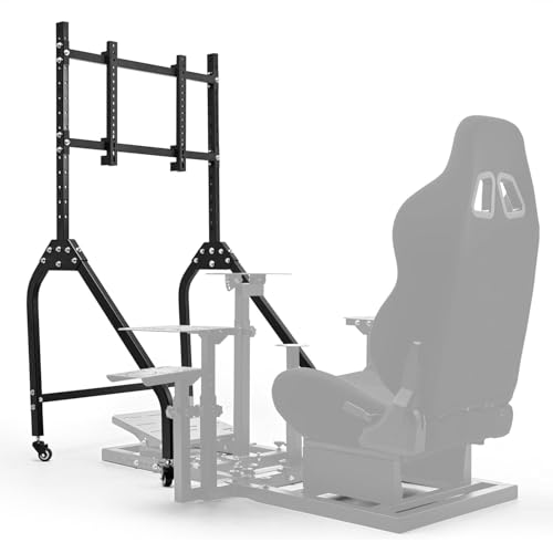 Marada Pro Sim Racing Monitor Stand - with 360°Locking Casters and Multi-Hole Adjustment, Compatible with 27 to 65 Inch Displays, 220lbs Load Capacity