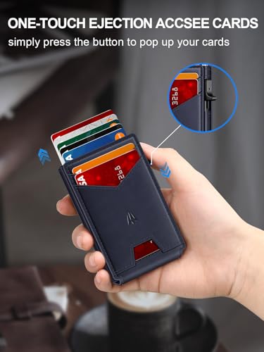 Image of Wallet for Men, Slim Minimalist Wallet with Money Clip&ID Window, RFID Blocking Pop-Up Credit Card Holder, Smart Auminum Mens Wallet Holds 9-13 Cards (Gift Box) (Blue)