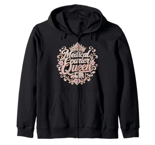 Medical Courier Queen in Glamorous Gold and Diamonds Gift Zip Hoodie