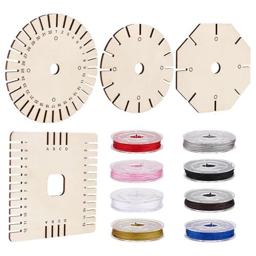 Kit de pulsera con hilos de colores y discos de trenzado de madera para evitar enredos en manualidades