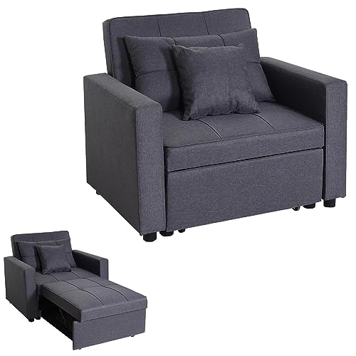 Mendler Schlafsessel HWC-L90, Klappsessel Schlafsofa Gästebett Relaxsessel, Liegefläche 197x103cm Stoff/Textil - dunkelgrau