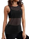 Remidoo Women's Mesh Racerback Tank Top Open Side Sheer Workout Tops Athletic Sleeveless Shirt Black Large