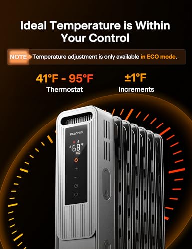 PELONIS Oil Filled Radiator, Electric Space Heater for Indoor Use Large Room with Thermostat & Remote, 3 Modes & 3 Heat Settings, ECO Mode, 24H Timer, Quiet, Overheat & Tip-Over Protection, 1500W - Thumbnail 6