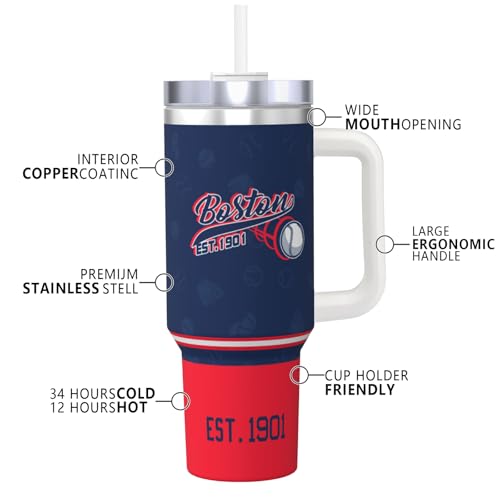 Image of Boston 30 oz Tumbler with Handle and Straw,Car cup,Coffee Mug,100% Leakproof Insulated Tumbler with Lid and Straw,Made of Stainless Steel,Cup Holder Friendly Base,Classic Collection Gifts for Fans