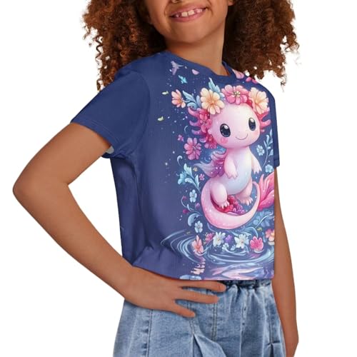 Image of Kids T Shirt Short Sleeve Crop Tops for Girls Summer Clothes Pullover Tees Shirt 5-14