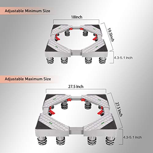 Adjustable Movable Base Furniture Dolly Roller with 8 Rubber Locking Swivel Wheels and 8 Strong Feet Red Refrigerator Fridge Stand for Refrigerator Washing Machine Washer Dryer - Thumbnail 2