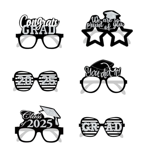 FackLOxc 6pcs Classe 2025 Graduation Thème Lunettes Funny Graduation Photography Props Classe 2025 Décoration Fête des Diplômes