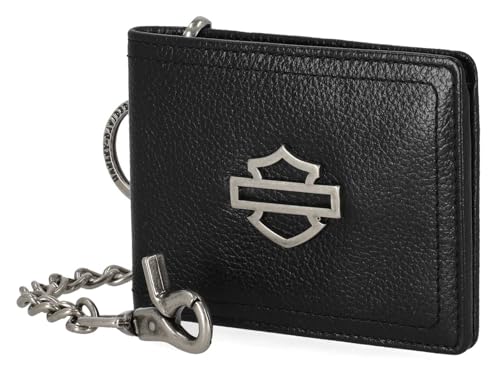 Harley-Davidson Men's Open B&S Slimfold Biker Chain Leather Wallet, Black2