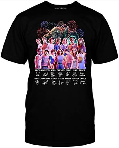 Kozmoz Studio Stranger Kids Things Fan Movie T Shirt Signature of Characters Gift Men T-Shirt (3XL, Black)
