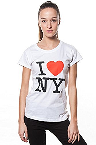 JUNIORS I LOVE NY CAP SLEEVE T-SHIRT WHITE (Large)
