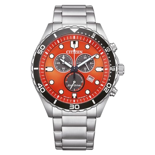Citizen Reloj analógico de Cuarzo para Hombre con Correa de Acero Inoxidable AT2560 84X, Naranja, Pulsera