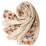 MINIDORA Soft Lightweight Scarves for Women Floral Embroidered Shawls for Holiday Summer Travel Wraps Extra Large Style 2-Beige