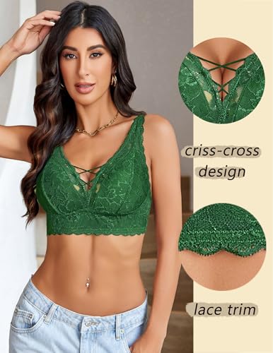 Image of Avidlove Lace Bralette for Women Sexy Unpadded and Unlined Wireless Bra V Neck Criss Cross Everyday Lingerie Bralettes