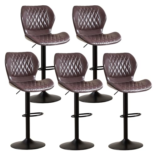 Image of Bar Stools Set of 5, Modern Swivel Counter Height Barstools for Kitchen Island Chairs, Adjustable Faux Leather Bar Stools with Back for Kitchen Counter Bar, Coffee