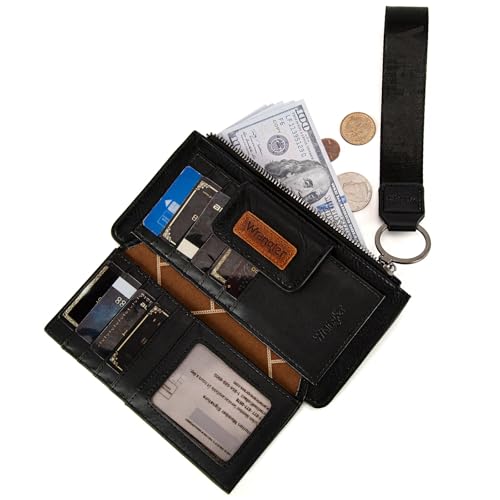Image of Montana West X Wrangler Black Minimalist Wallet for Women Ladies Female Card Cases & Money Organizers Wristlet with Wallet Large Clutch with Coin Purse Smooth Zipper and Rfid Lining
