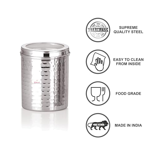 Image of Ebun Stainless Steel Containers for Kitchen Storage Set | Steel Storage Containers for Kitchen | Steel Containers with Lid | Hand Hammered Texture Airtight Steel Containers 500 Gms | Pack Of 6